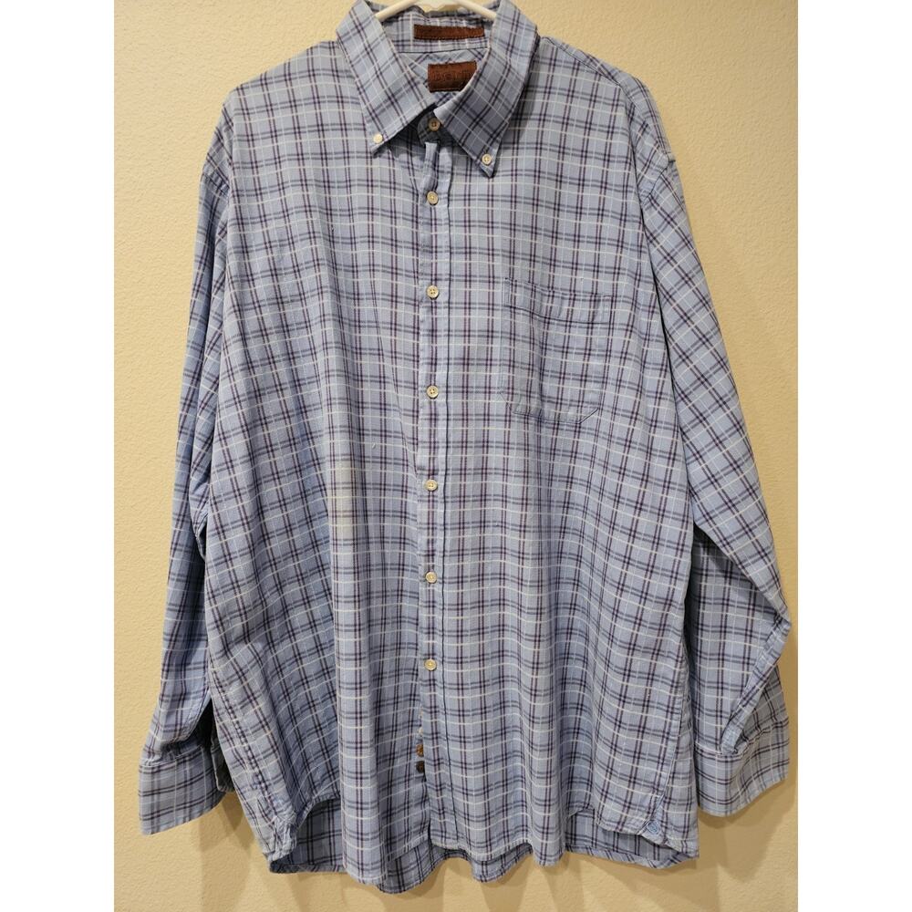 Born Button Up Casual Shirt Mens Large Blue Plaid Cotton Long Sleeve Handcrafted